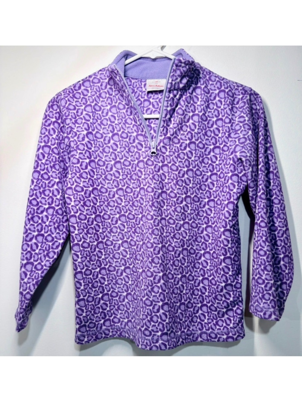 Girls Hanna Andersson purple leopard print quarter zip fleece size 7/8